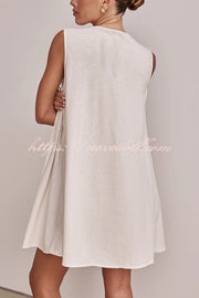 Solid Sleeveless Lace-up Loose Pleated Mini Dress
