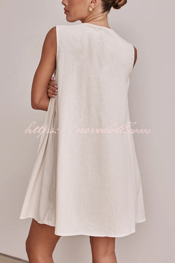 Solid Sleeveless Lace-up Loose Pleated Mini Dress
