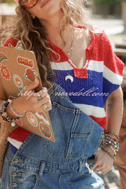 Independence Day Colorway Sleeveless Casual Knitted Sweater