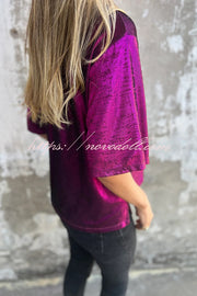 Metallic Solid Color Round Neck Short-sleeved Loose T-shirt