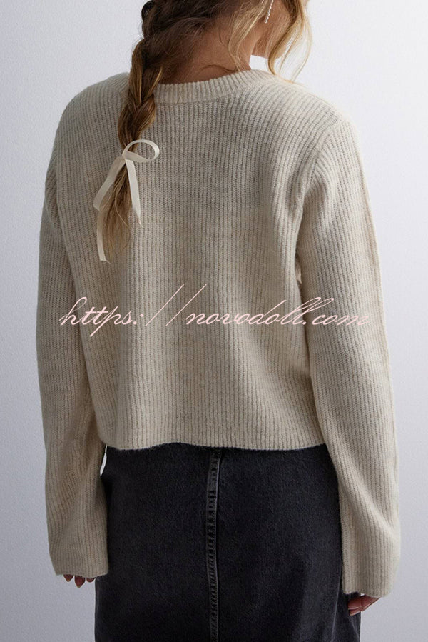 Solid Color Loose Long Sleeve Lace-up Knitted Cardigan