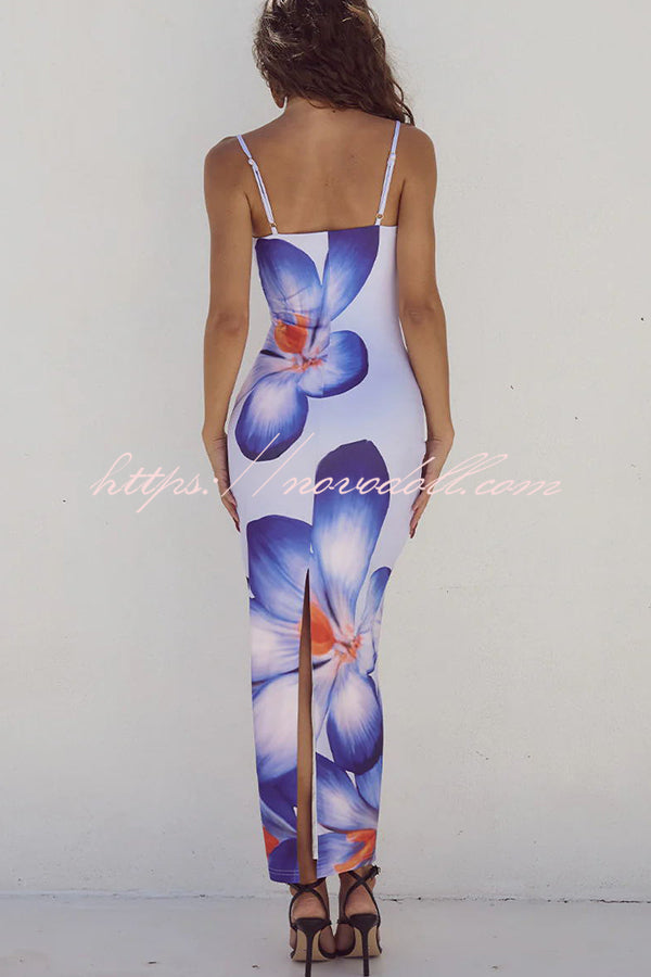 Definitely Memorable Abstract Floral Print Slip Stretch Maxi Dress