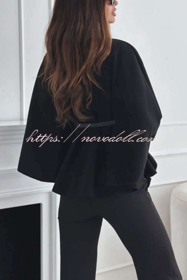 Elegant Moment Woolen Button Turtleneck Belted Oversized Cape