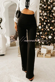 Joelie High Rise Elastic Waistband Side Lace Patchwork Flare Pants