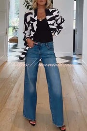 Breath of Freedom Animal Print Button Up Long Sleeve Lapel Loose Blazer