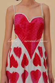 Full of Love Heart Shape Print Cutout Spaghetti Strap Backless Maxi Dress