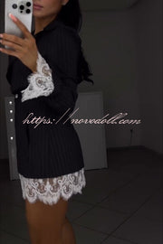 Merrin Striped Lace Trim Double-breasted Long Sleeve Lapel Blazer Mini Dress
