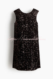 Glam Season Velvet Sequin Back Oversized Bow Design Sleeveless Loose Mini Dress