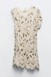 Fashion Crochet Hollow Loose Beach Cover-up Mini Dress