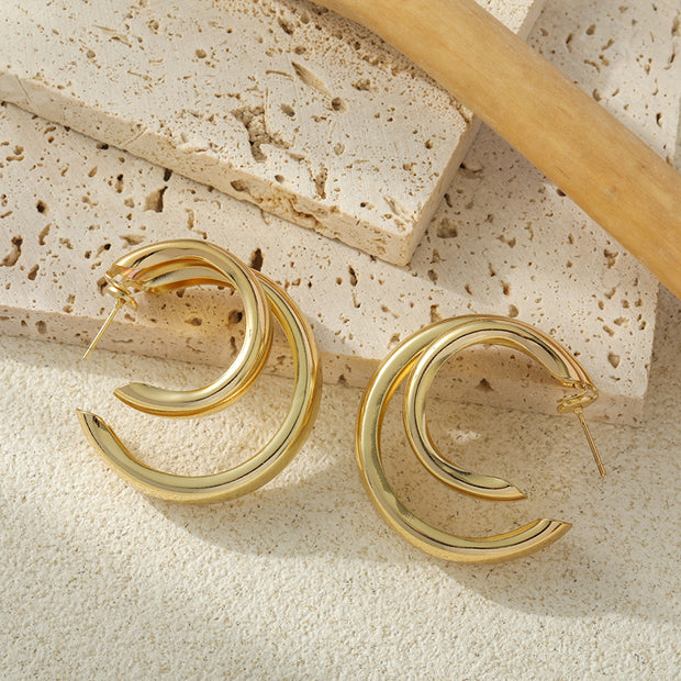 Exaggerated Double Hoop Metal C-Shape Earrings