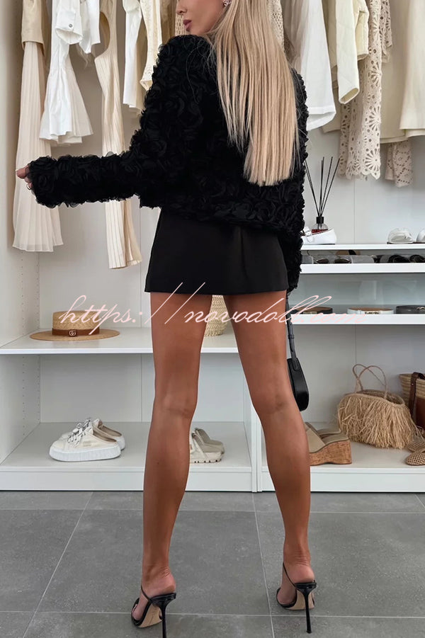 Fashionable Three-dimensional Flower Casual Long-sleeved Cropped Jacket