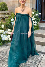 Fairy Spirit Tulle Braided Neckline Tie Arm Straps Pleated Maxi Dress