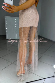 Olivia See-through Mesh Sequin Fabric Warp V-neck Party Maxi Dress