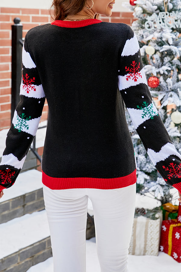 Christmas Print Crew Neck Long Sleeve Sweater