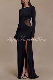 Fashion Long-sleeved Slim Sexy Hollow Slit Maxi Dress