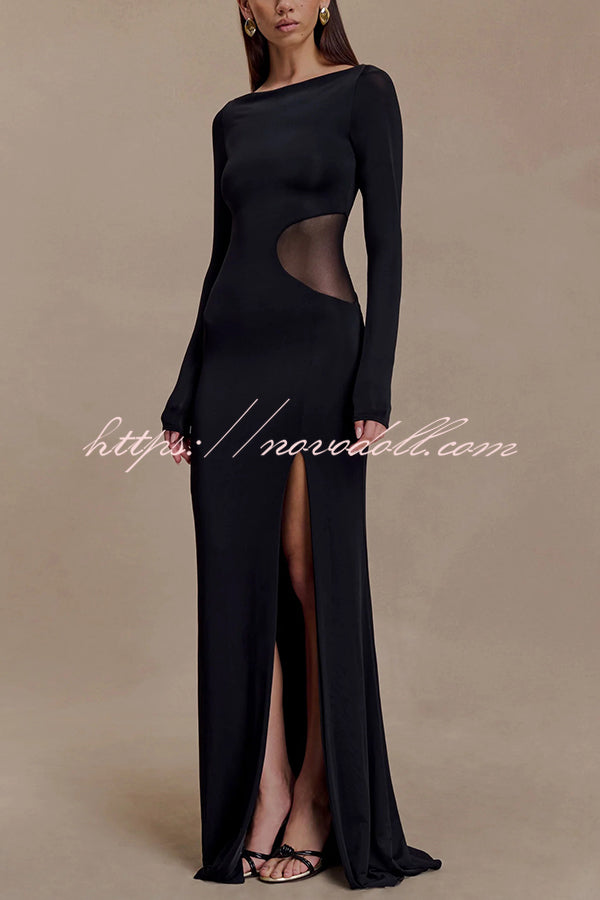 Fashion Long-sleeved Slim Sexy Hollow Slit Maxi Dress