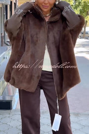 Fashion Sports Stripe Print and Ribbed Embroidered Long Sleeve Zipper Pocket Hooded Plush Coat