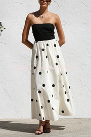 Polka Dot Print Off-shoulder Contrast Color Maxi Dress