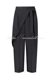 Urban Charm Wrap Tie-up Elastic Waist Pocketed Wide Leg Pants