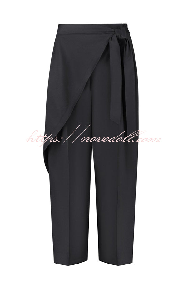 Urban Charm Wrap Tie-up Elastic Waist Pocketed Wide Leg Pants