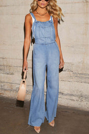 Fashion Loose Pocket Casual Denim Wide Leg Jumpsuit