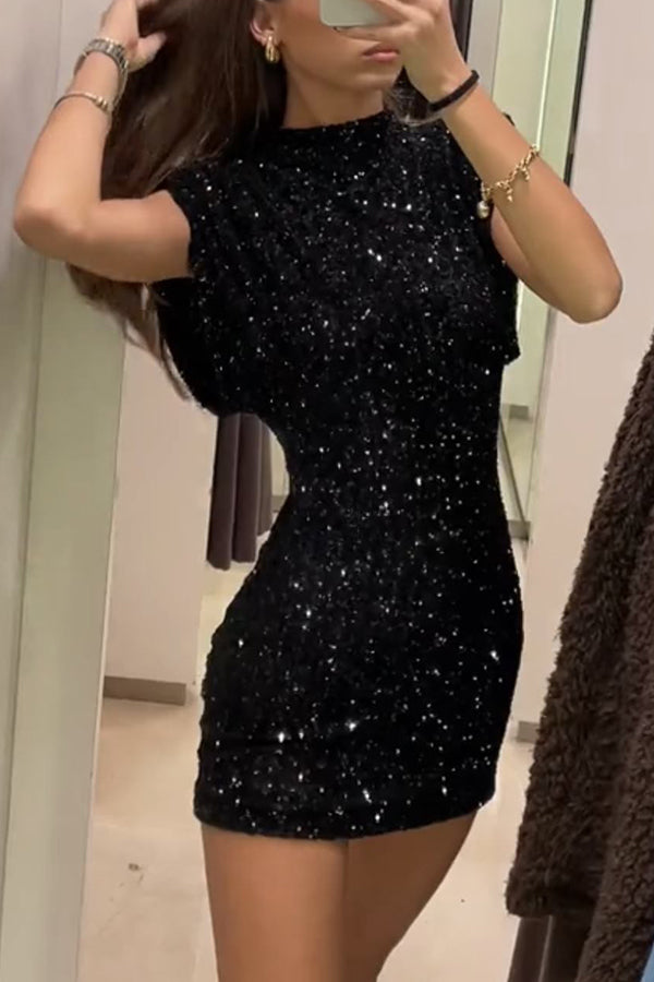 Adorable Sexy Vibes Sequin Wide Sleeve Mini Dress