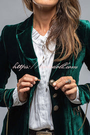 Vintage Gold Velvet Long Sleeve Pocket Blazer