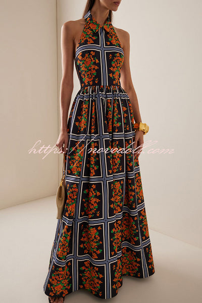 Floral Print Sexy Halter Neck Maxi Dress