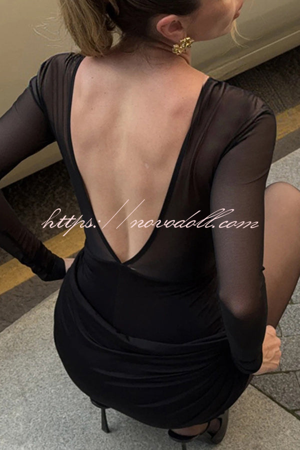 Sexy Mesh See-through Long-sleeved Backless Pleated Rompers