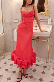 Dreamy and Romantic Ruched Bust Cloud Shape Hem Slip Midi Dress