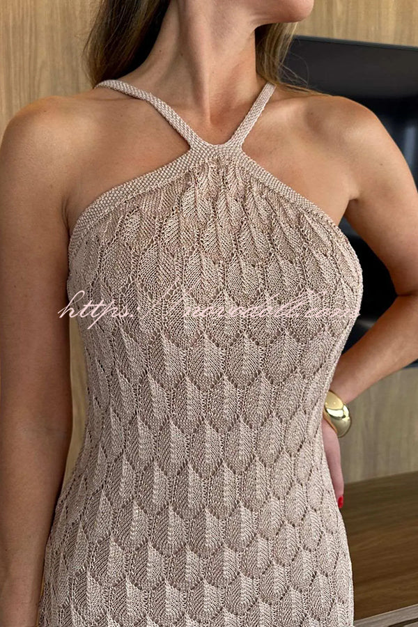 Solid Color Knitted Open Back Slim Slit Maxi Dress