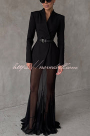Shes Timeless Mesh High Rise Elastic Waist Fishtail Maxi Skirt