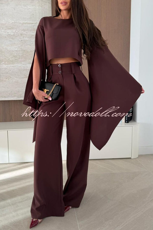 City Atelier Bell Slit Sleeve Top and High Rise Pocket Wide Leg Pants Set