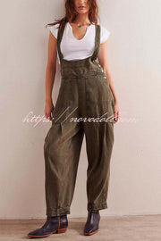 Fashionable Casual Side Pocket Button Loose Denim Overalls