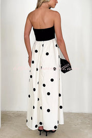 Polka Dot Print Off-shoulder Contrast Color Maxi Dress