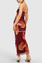 Oh So Sunny Mesh Floral Print Bandeau Stretch Maxi Dress