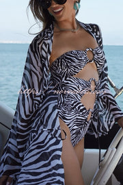 Marsie Zebra-print Ring Cutout Details Off Shoulder Stretch One-Piece Swimsuit