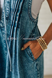 Fashionable and Casual Sleeveless V-neck Lace-up Loose Pocket Jumpsuit