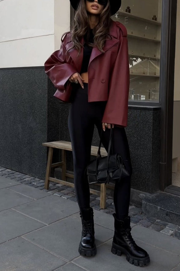 Stylish Lapel Long Sleeve Retro Loose Leather Jacket