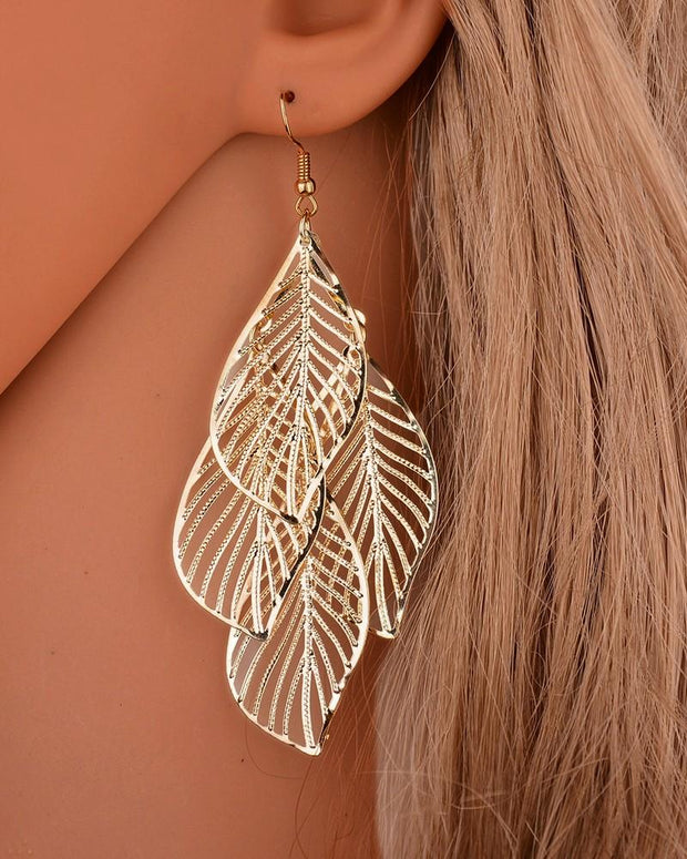 Multi Leaf Pattern Drop Earrings