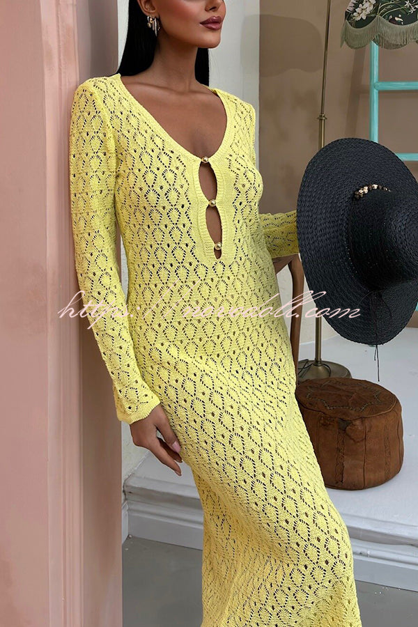 Fashion V-neck Long-sleeved Hollow Slim Maxi Dress