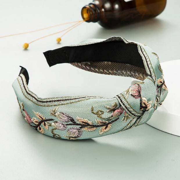 Retro Embroidered Knotted Fabric Headband