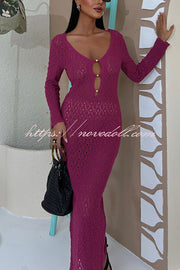 Fashion V-neck Long-sleeved Hollow Slim Maxi Dress