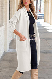Solid Color Long-sleeved Casual Loose Pocket Mid-length Cardigan