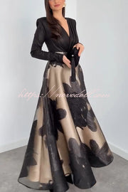 Chic Celebration Tulle Floral Pattern Jacquard High Rise Flared Maxi Skirt