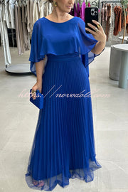 Ready for Holiday Cape Sleeve Tie-up Pleated Maxi Dress