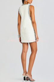 Cocktail Charm Sequin Colorblock Trim V-neck Sleeveless A-line Mini Dress