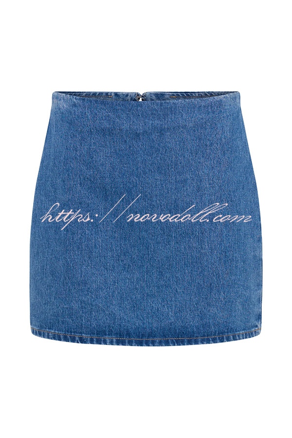 Modern Flavor Denim High Rise Back Zipper A-line Stretch Mini Skirt