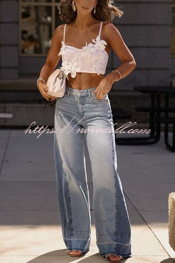 Ellison Denim Side Colorblock High Rise Pocket Wide Leg Jeans