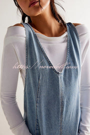 Stylish Loose Sleeveless Pocket Straps Adjustable Denim Rompers